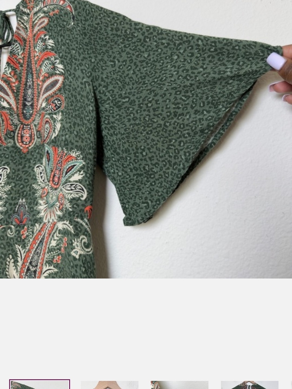 FARM Rio Green Paisley Mini Dress with Coral and Cream Accents